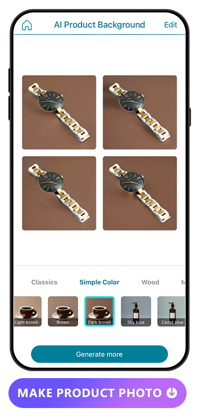 product background changing UI of Promeo applied to a watch product image